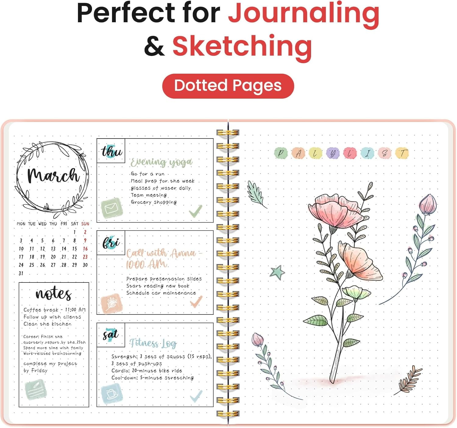 Dotted Spiral Journal Notebook for Women & Men, 140 Pages, Bullet Dotted Notebook for Journaling & Note Taking, Journals for Writing, A5(6"x8") - Pink
