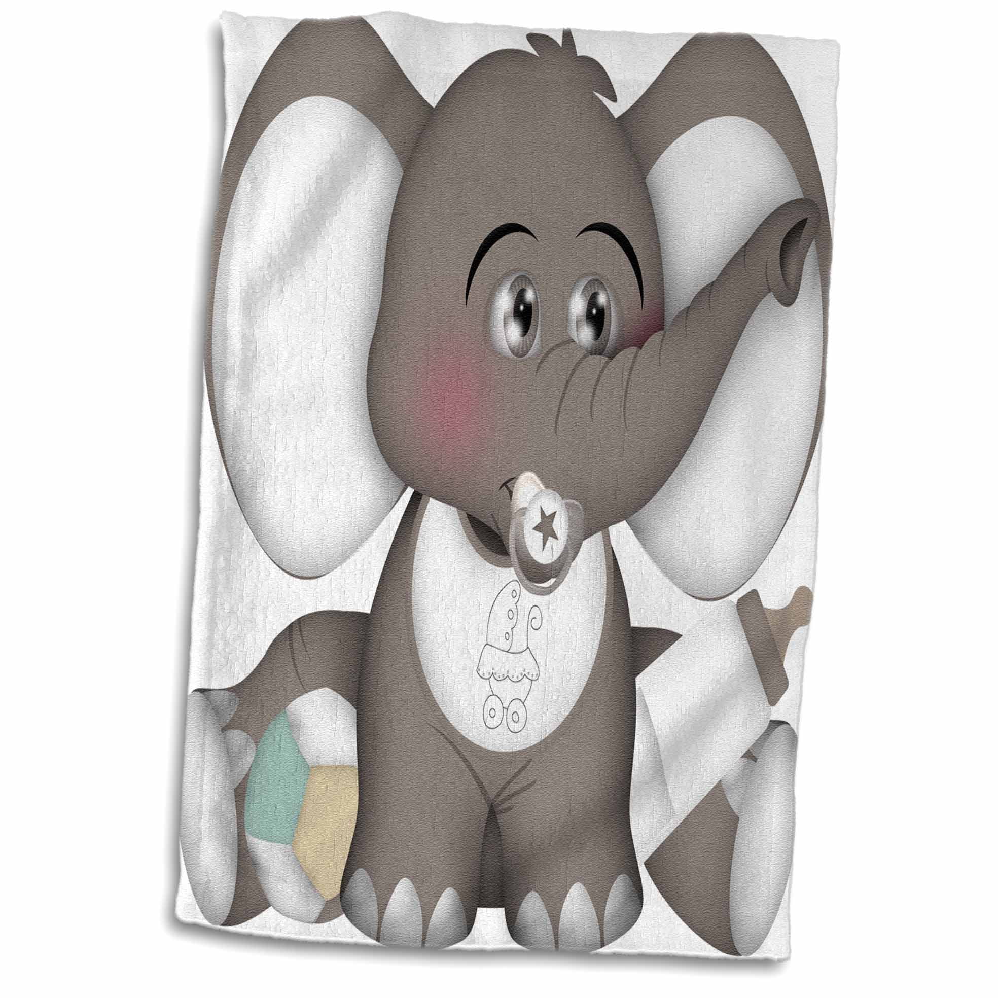 3dRose Cute Gray and White Baby Elephant With A Pacifier, Bib, and