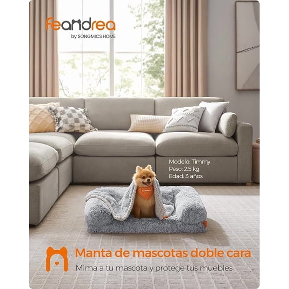 FEANDREA Manta para Perros, Repelente al Agua, Manta Larga de Felpa para Perros Miniatura, Gatos, Protección de Sofá, 73 x 63 cm, Reversible Gris Ombré