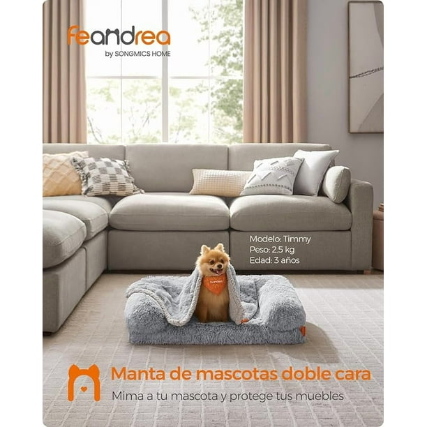 FEANDREA Manta para Perros, Repelente al Agua, Manta Larga de Felpa para Perros Miniatura, Gatos, Protección de Sofá, 73 x 63 cm, Reversible Gris Ombré