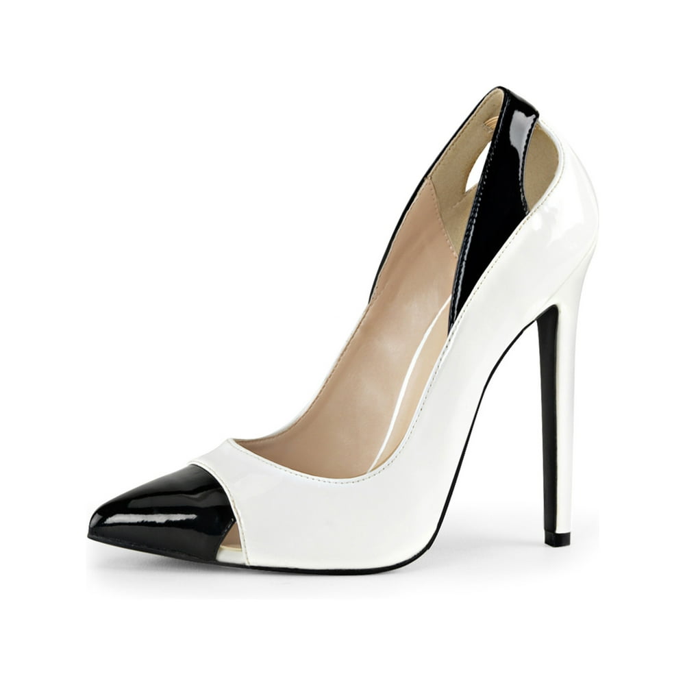Pleaser - Womens Black and White High Heels Spectator Pumps Pointed Toe ...