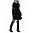 thumbnail image 2 of Women Long Sleeve Fall Dresses Flowy Casual Ribbed Knit Crew Neck Knee Length Sweater Dress Black L, 2 of 9