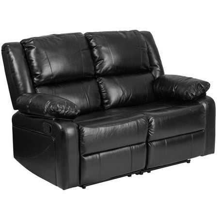 - Pemberly Row Leather Reclining Loveseat in Black