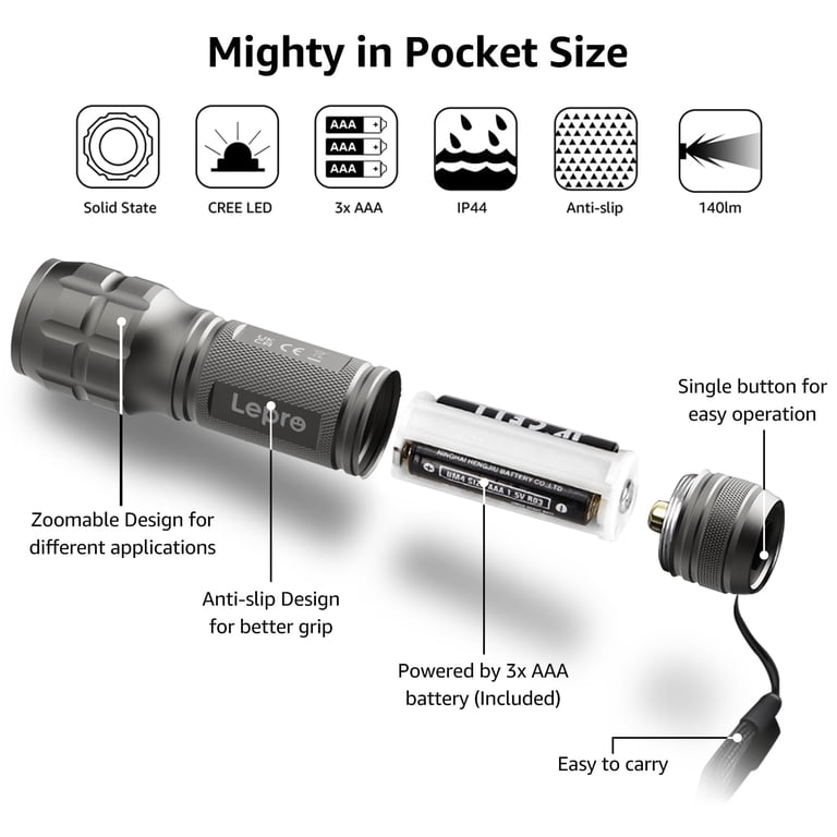 LED Flashlight 2-Pack, 140 Lumens Zoomable photo 6