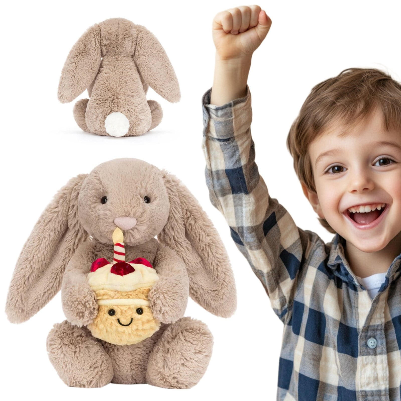 Jellycat Beige Bashful Bunny Birthday Plush - 11.8 Inch Rabbit with Cake Toy - Holiday Collectible for Kids Birthday Gift
