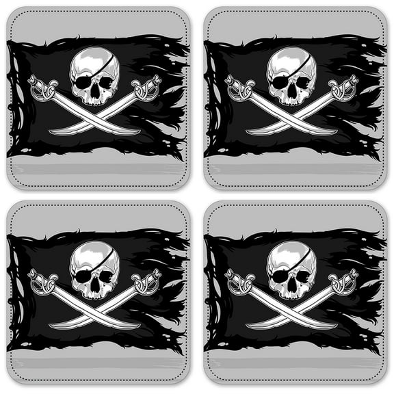 Vinyl Drink Coasters - Set of 4 - Pirate Flag
