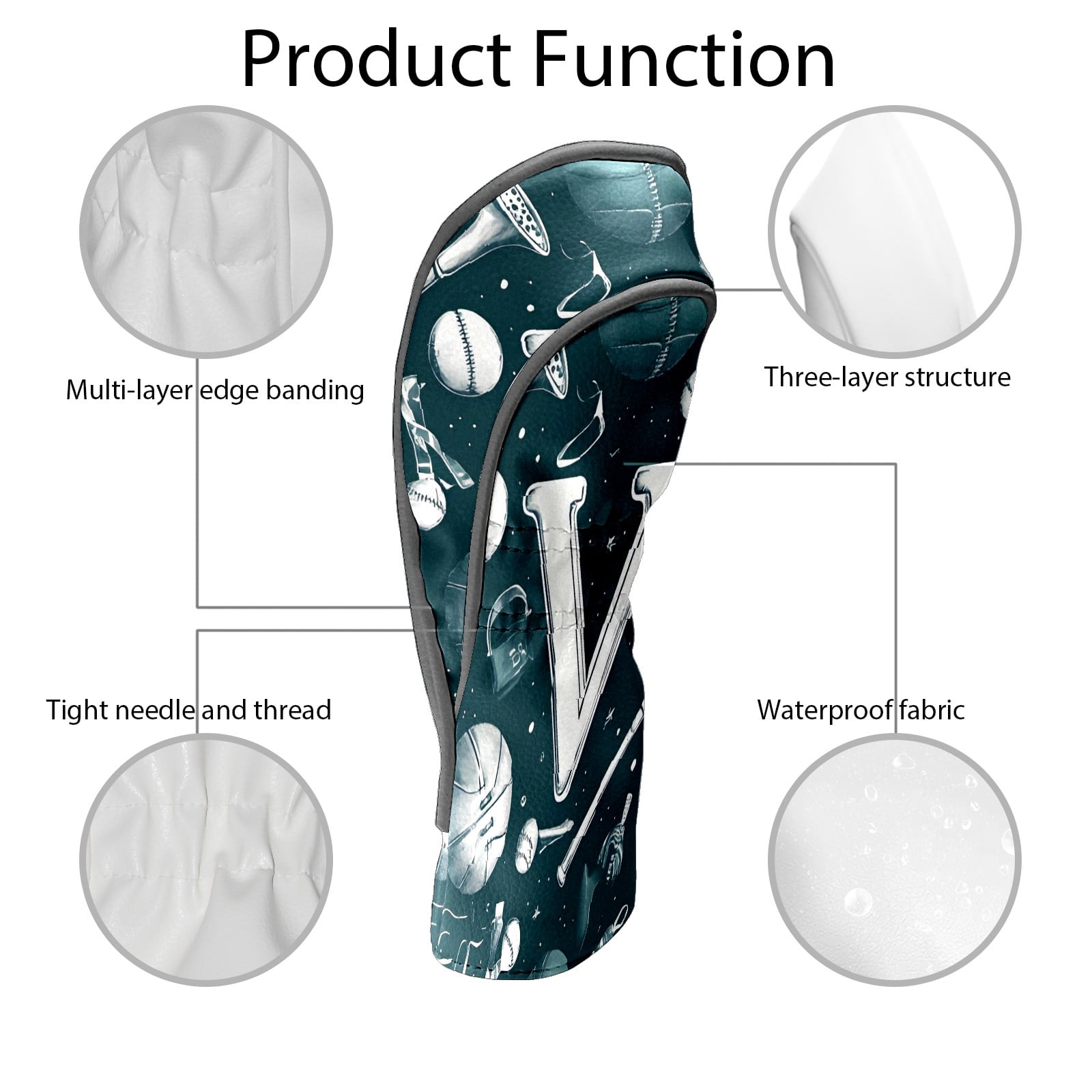 Golf Club Covers, Blue Sporty V Premium PU Leather Driver Hybrid Putter Head Covers with Velvet Lining, Waterproof Golf Gifts for Men Women