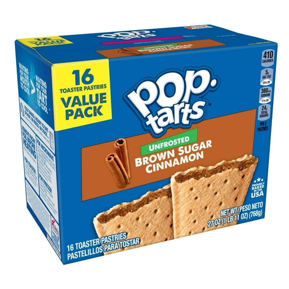 Kelloggs Pop-Tarts Unfrosted - Toaster Pastries Breakfast For Kids, 16 Count, 27 Oz (Unfrosted Brown Sugar Cinnamon)