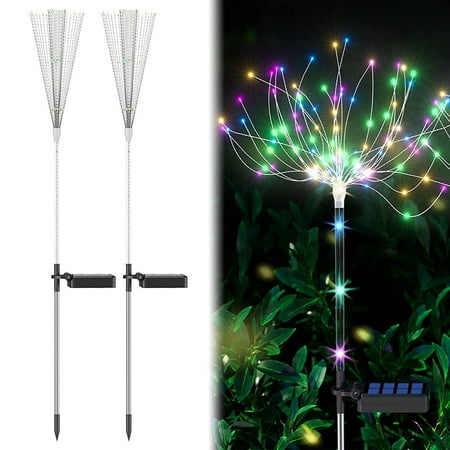 

Lieonvis 2pcs Solar Garden Light 124 LEDs Solar Firework Lights IP65 Waterproof Starburst Fairy Light Auto ON/OFF Copper Wire Twinkling Stake Light for Patio Yard Flowerbed