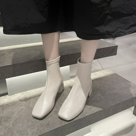 

Women‘s Chunky Heel Ankle Boots Solid Color Square Toe Zipper Short Boots Women‘s Footwear