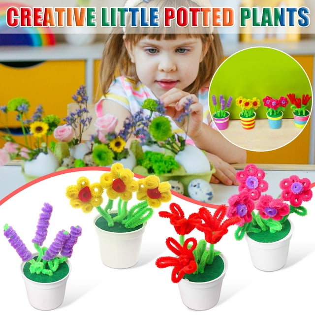 Sentmoon Mothers Day Twisted Stick Flower Potted Hairy Decorative Kindergarten DIY Gift Flowerpot Children’s Handmade Craft for Spring Holiday