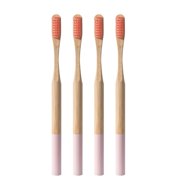EeaseMX 4 cepillos de dientes de bambú biodegradables, ecológicos, para viajes y uso doméstico (rosa)