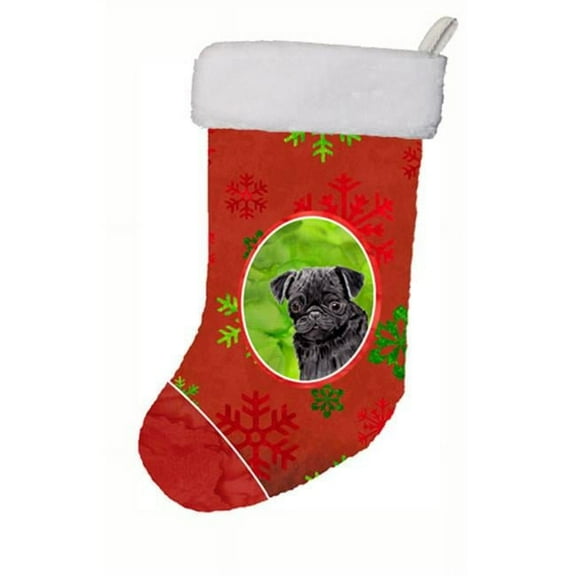 11 x 18 in. Pug Red And Green Snowflakes Holiday Christmas Christmas Stocking