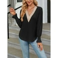 thumbnail image 2 of xiaxaixu Women Knit Tops, Long Sleeve T-shirt V Neck Contrt Color Fall Tops for Cual Daily, 2 of 8