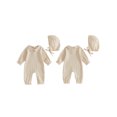 thumbnail image 2 of Cjfdfy Newborn Baby Girl Fall Outfit Collar Long Sleeve Solid Color Romper And Cotton Hat Infant Cute Fall Winter Outfits Baby Coming Home Outfit  ﻿0-12 Months, 2 of 9