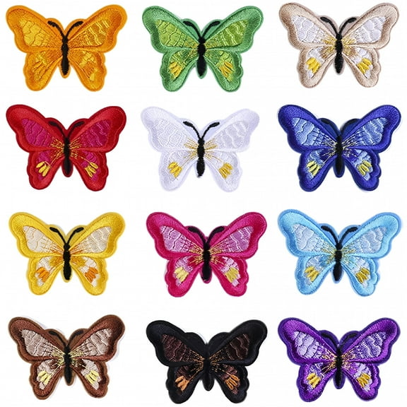 VANIDO 12pcs Multicolor Butterfly Iron on Patches Embroidered Motif Applique Assorted Size Decoration Sew On Patches Custom Patches