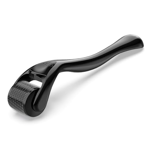 Titanium Derma Roller with 540 Needles for Face,Beard & Hair – Gentle Massage Roller for Daily Skincare Routine – Suitable for Men & Women 0.3 Glossy Black