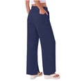 thumbnail image 6 of Womens Wide Leg Pants with Pockets High Waisted Drawstring Casual Loose Lounge Trousers Summer Lightweight Palazzo Pants with Side Slit, 6 of 8