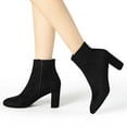 thumbnail image 2 of Unique Bargains Women's Solid Side Zip Chunky Heel Ankle Boots Black 9, 2 of 7