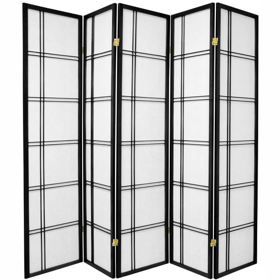 6 ft. Tall Double Cross Shoji Screen - Black - 5 Panels