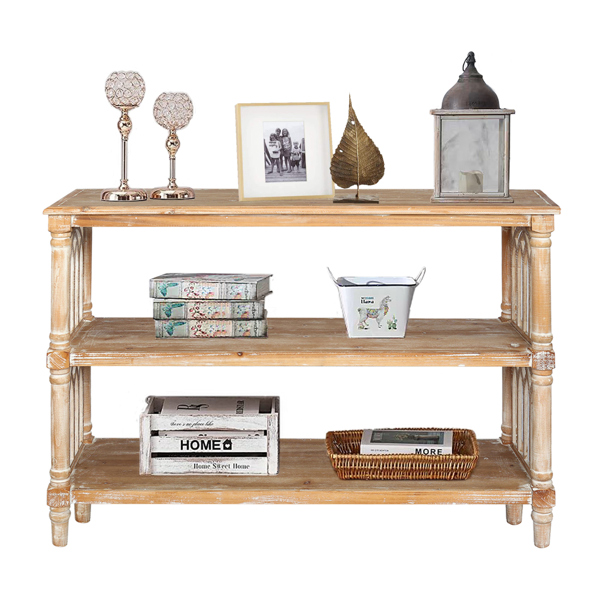 MDQMD Antique 3-Tier Console Table with Storage,47.24" Natural Wood Entryway Table for Living Room & Hallway