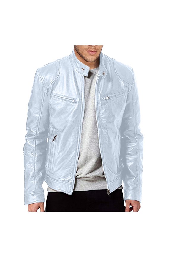 Men's Faux Leather Jacket Warm Leather Trench Coat Vintage Motorcycle Biker Jacket Outerwear(White,4XL)
