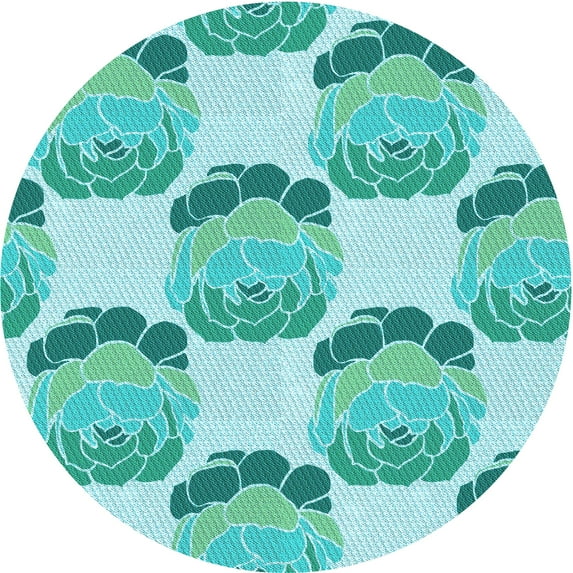Ahgly Company Indoor Round Patterned Light Sea Green Area Rugs, 3' Round