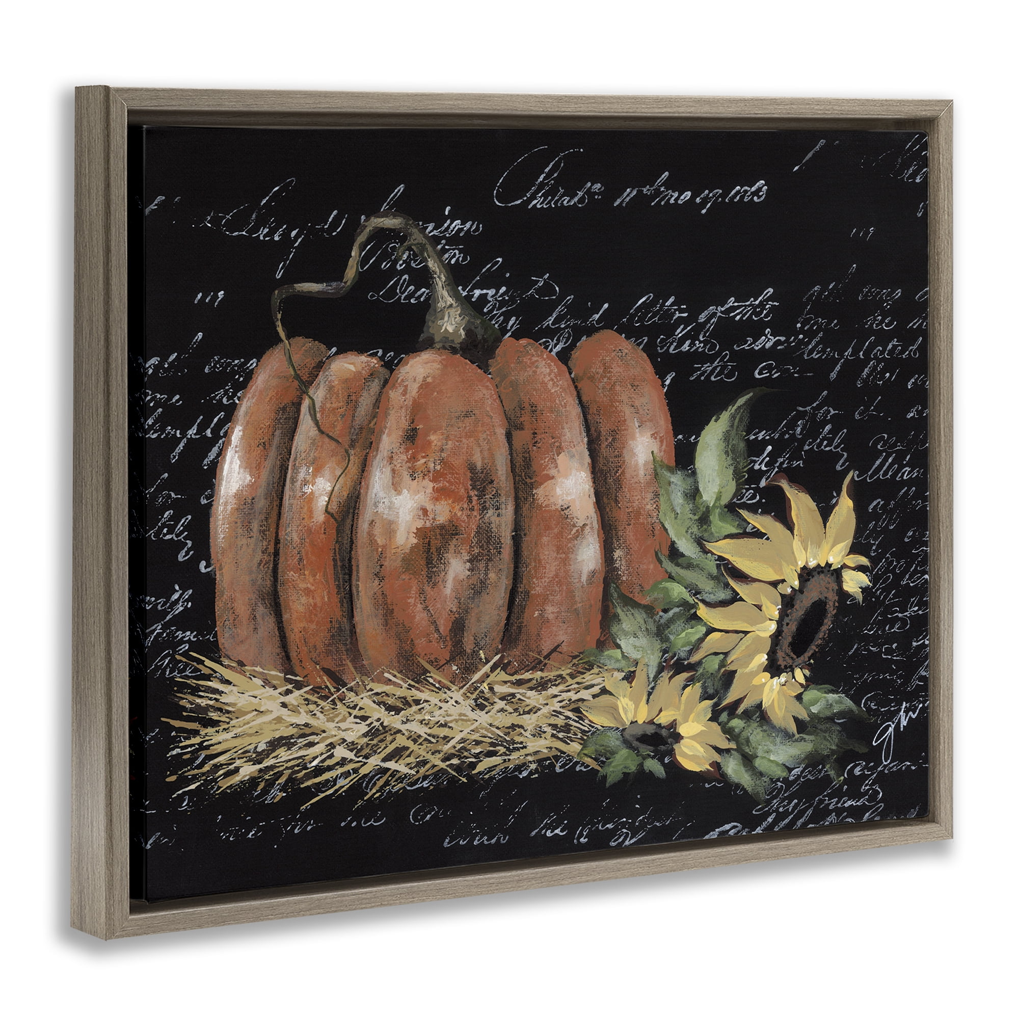 Stupell Industries Autumn Country Pumpkin Botanical & Floral Painting Brown Floater Framed Art Print Wall Art, 21 x 17