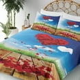 thumbnail image 3 of Ambesonne Valentine's Day Fitted & Top Sheet Set with Shams, Rose Leaves Heart, Multicolor Vermilion, 3 of 5
