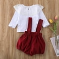 thumbnail image 4 of 0-24M Baby Girls Lace Long Sleeve Tops Bowknot Suspender Shorts Outfit Sets, 4 of 6