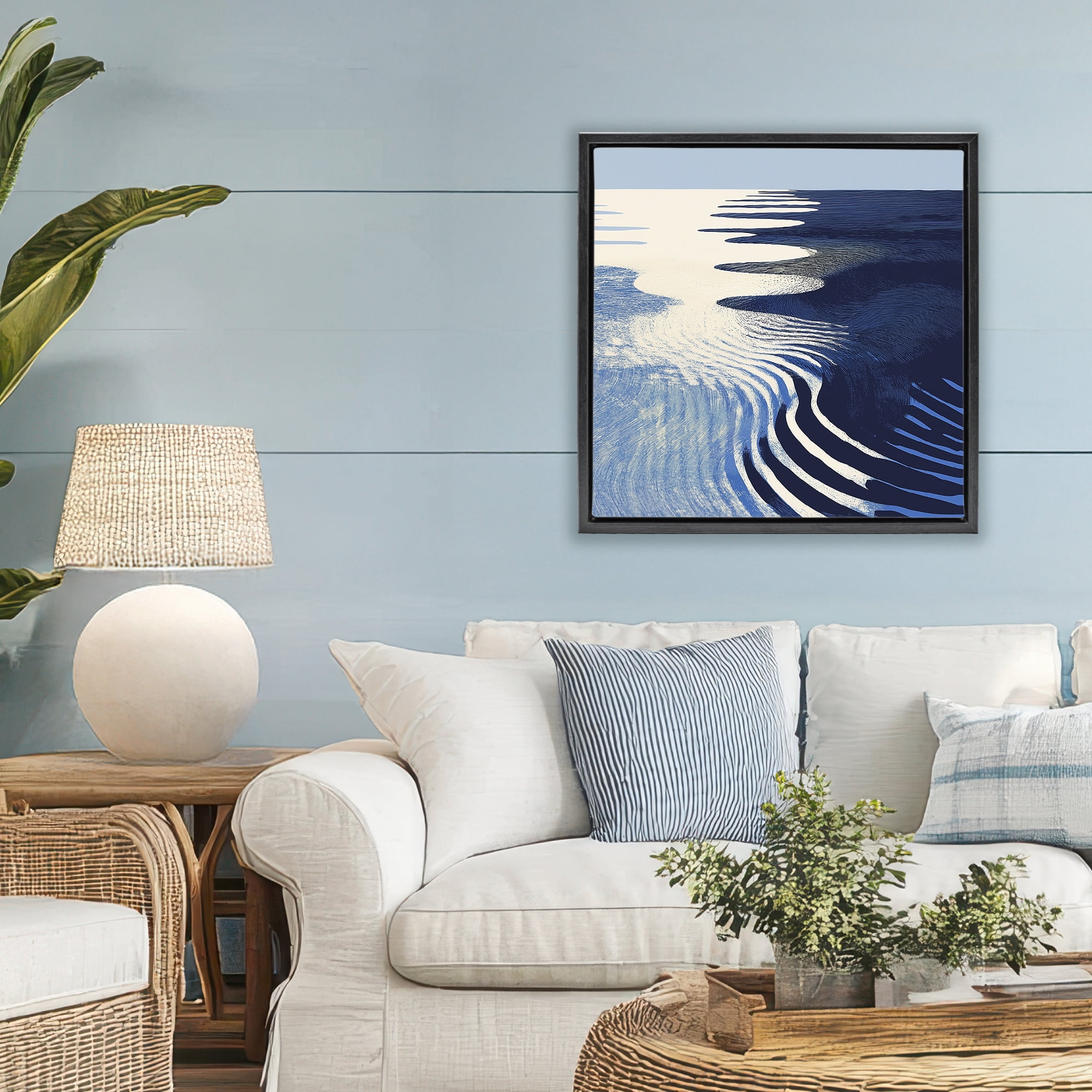 Stupell Industries Abstract Cobalt Ripples Black Framed Floater Canvas Wall Art, design by Walker Noble