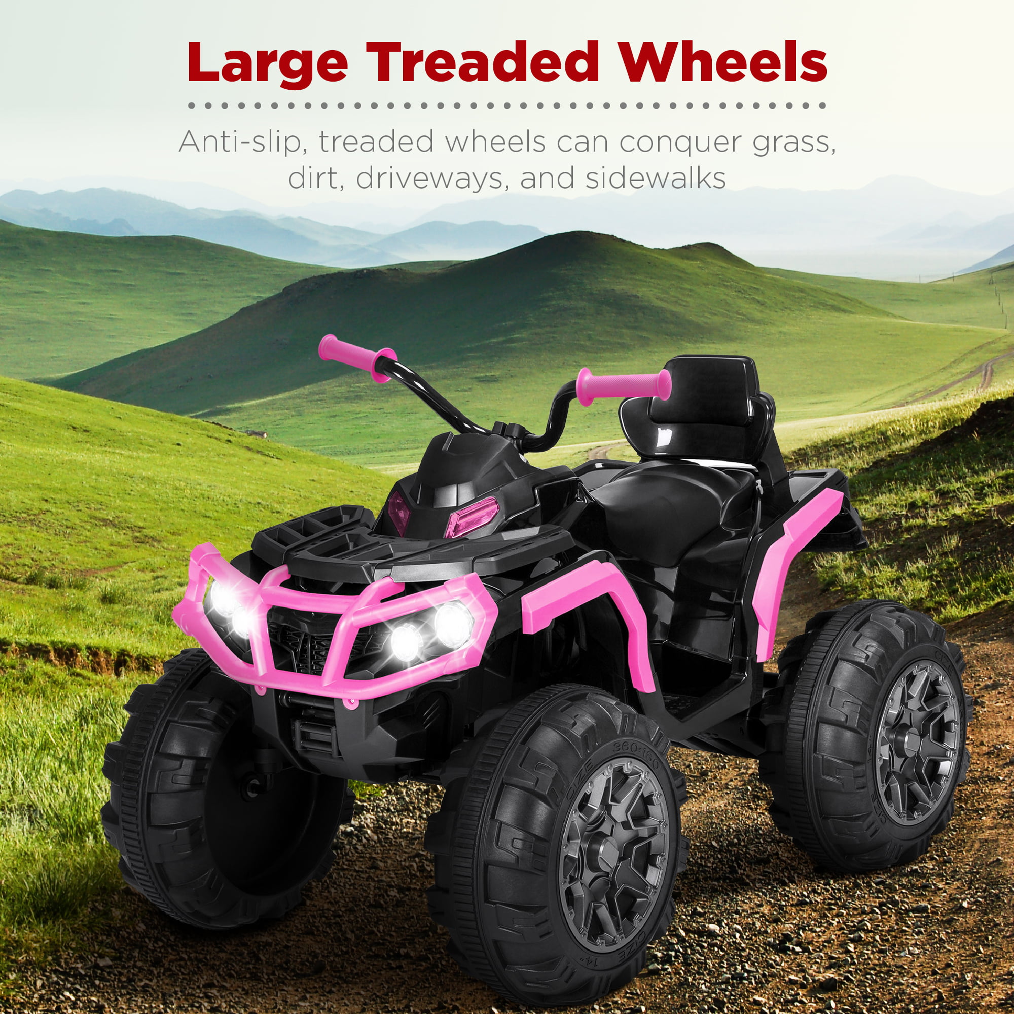 Best Choice Products 12V Kids Ride-On ATV Quad w/ Bluetooth, 3.7mph Max, Treaded Tires, LED Lights, Radio - Pink - 1