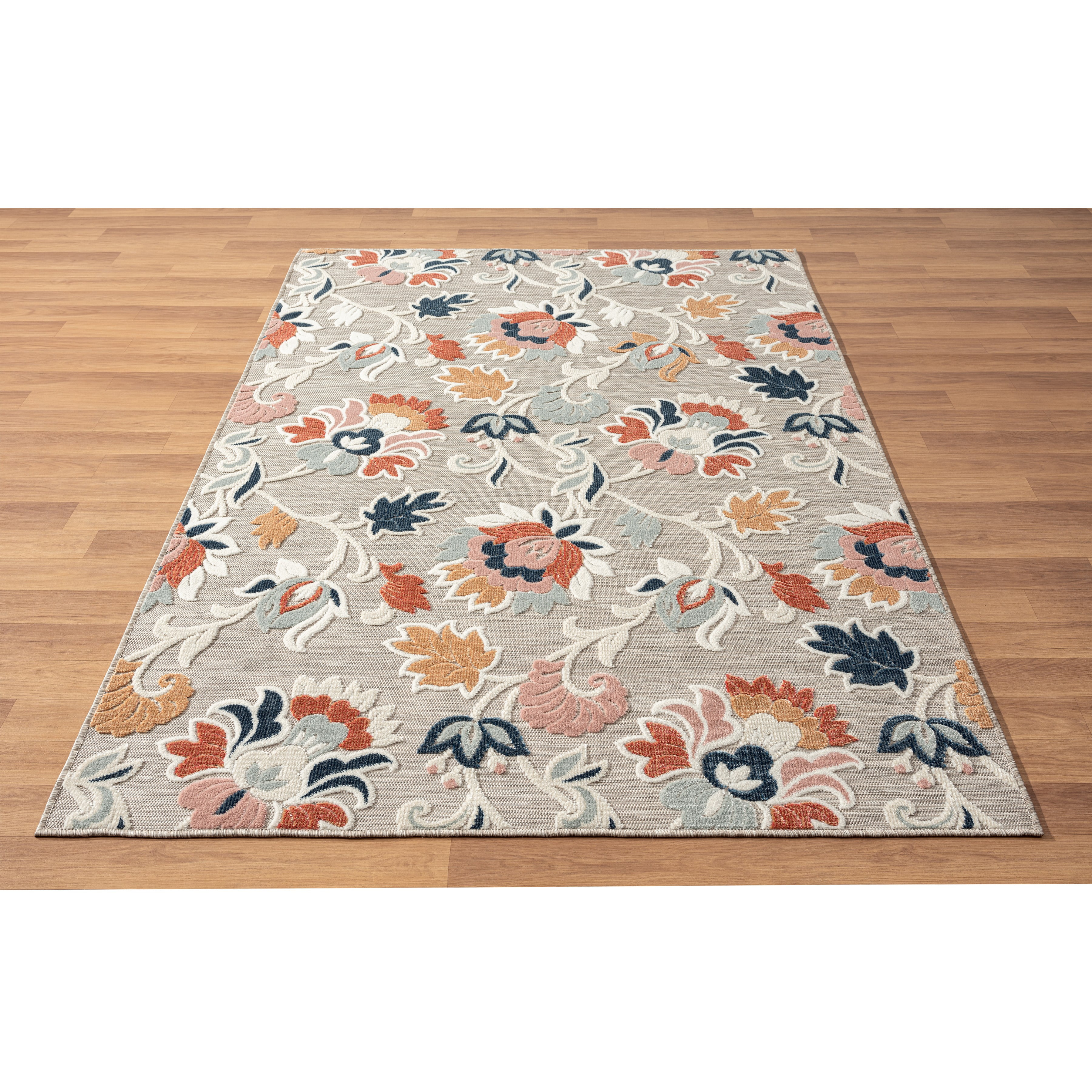 LR Home Elise 5' x 7' Coral/Gray Floral Hi-Low Indoor/Outdoor Area Rug