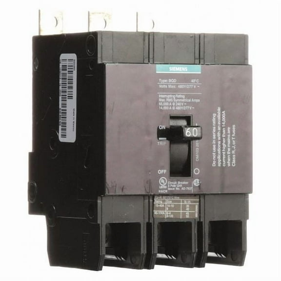 Siemens BQD360 Circuit Breaker, BQD-Series, 3-Pole, 480Y/277-Volt, 14kA, 60-Amp