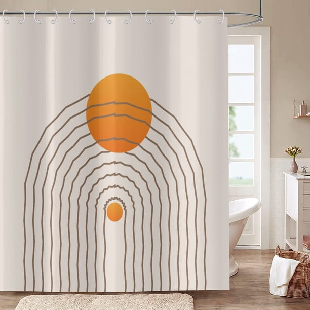 Abstract Curve Shower Curtains,Mid Century Boho Minimalist Geometric