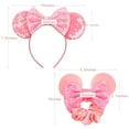 thumbnail image 4 of 2Pcs Shiny Mouse Ears Headband an2Pcs Sequin Mouse Ears Velvet Scrunchies with Bow Hairs Accessories for Girls Women Adult Kids Birthday Party (Red and pink), 4 of 4