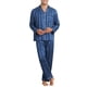 thumbnail image 2 of INSPIRAR CHIC Conjunto de Pijamas Casuales de Satén de 2 Piezas para Hombre, Manga Larga, a Rayas, Botones, 2XL, Azul Marino, 2 of 6