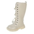 thumbnail image 5 of Knee High Girls Boots Elegant Dress Pearl Strappy Sweet Bow Long Riding Booties Lug Sole Side Zipper Tall Fall Boots Beige 1 Big Kids, 5 of 5