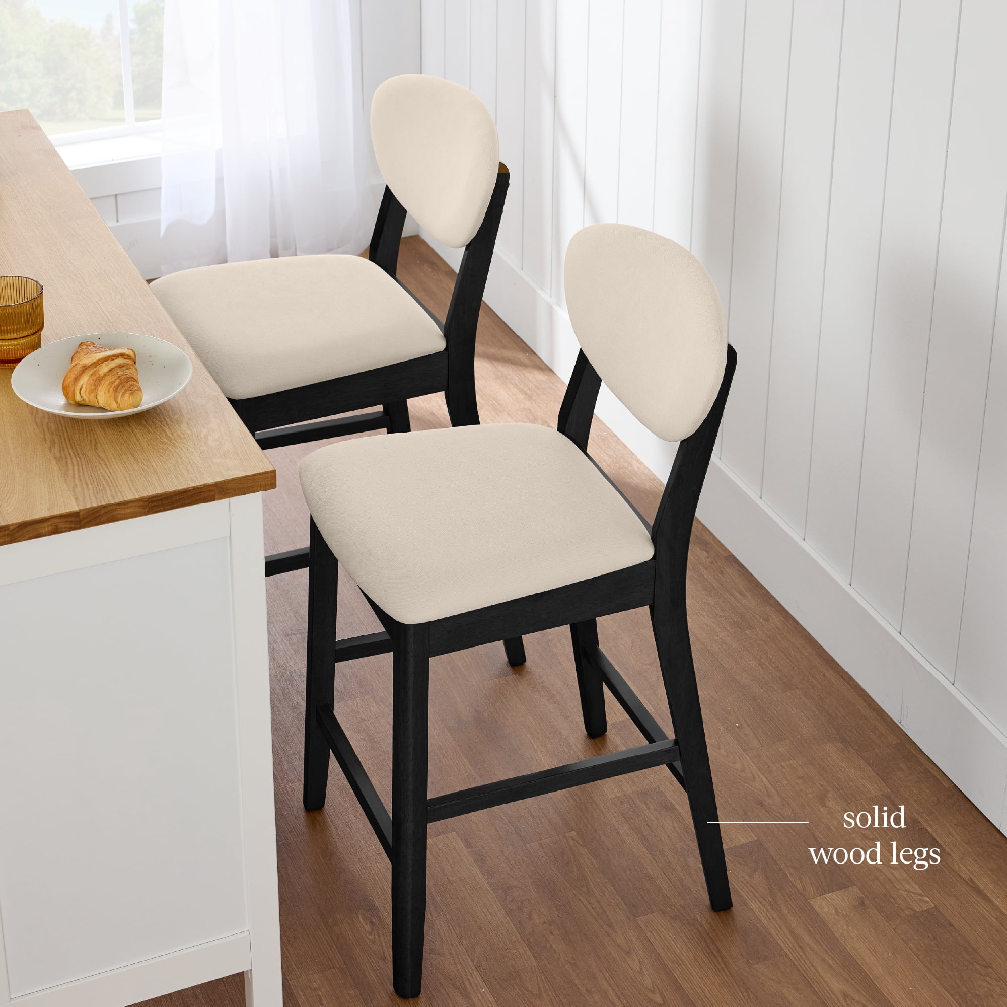 Best Choice Products Set of 2 Counter-Height Bar Stools, Armless W/Upholstered Seat Cushion & Backrest - Black / Cream