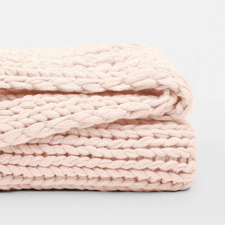 Comfort Canopy Throw Blanket, Blush Pink Chunky Soft Acrylic
