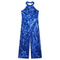 thumbnail image 5 of Haitryli Kids Girls Halter Sleeveless Party Romper Sequins One Piece Jumpsuit Ball Gown Royal Blue 12, 5 of 7