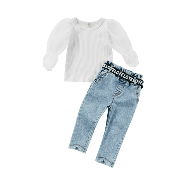 Xingqing Kids Baby Girl Clothes Mesh Puff Long Sleeve Knitted Top