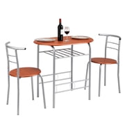 Ktaxon 3 Piece Dining Set, Compact 2 Chairs and Table Set with Oval Tabletop Small Kitchen Dining Set for 2, Perfect for Apartment & Small Spaces, Cherry Brown & Sliver