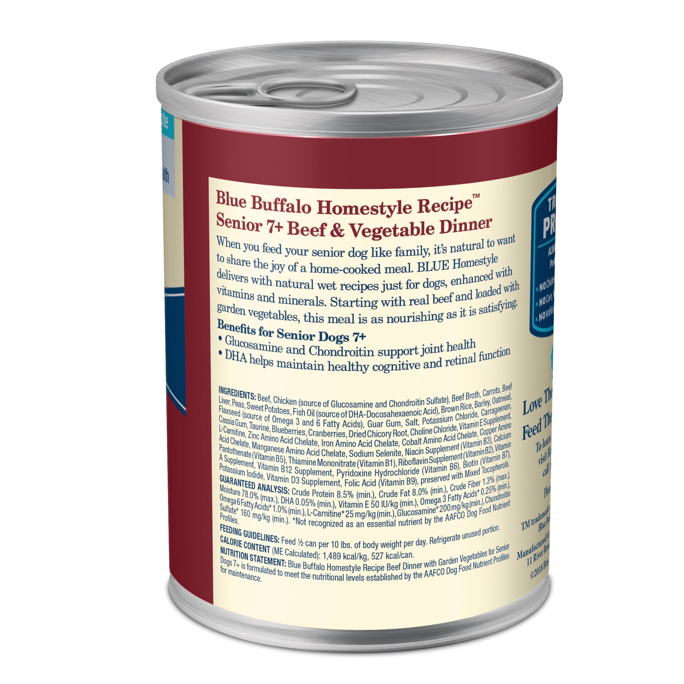 (24 pack) Blue Buffalo Homestyle Recipe Beef Dinner Wet Dog Food for Senior Dogs, 12.5-oz. Can
