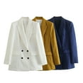 thumbnail image 4 of New linen double-breasted women's suit jacket+vest vest+straight pants-white suit-S, 4 of 9