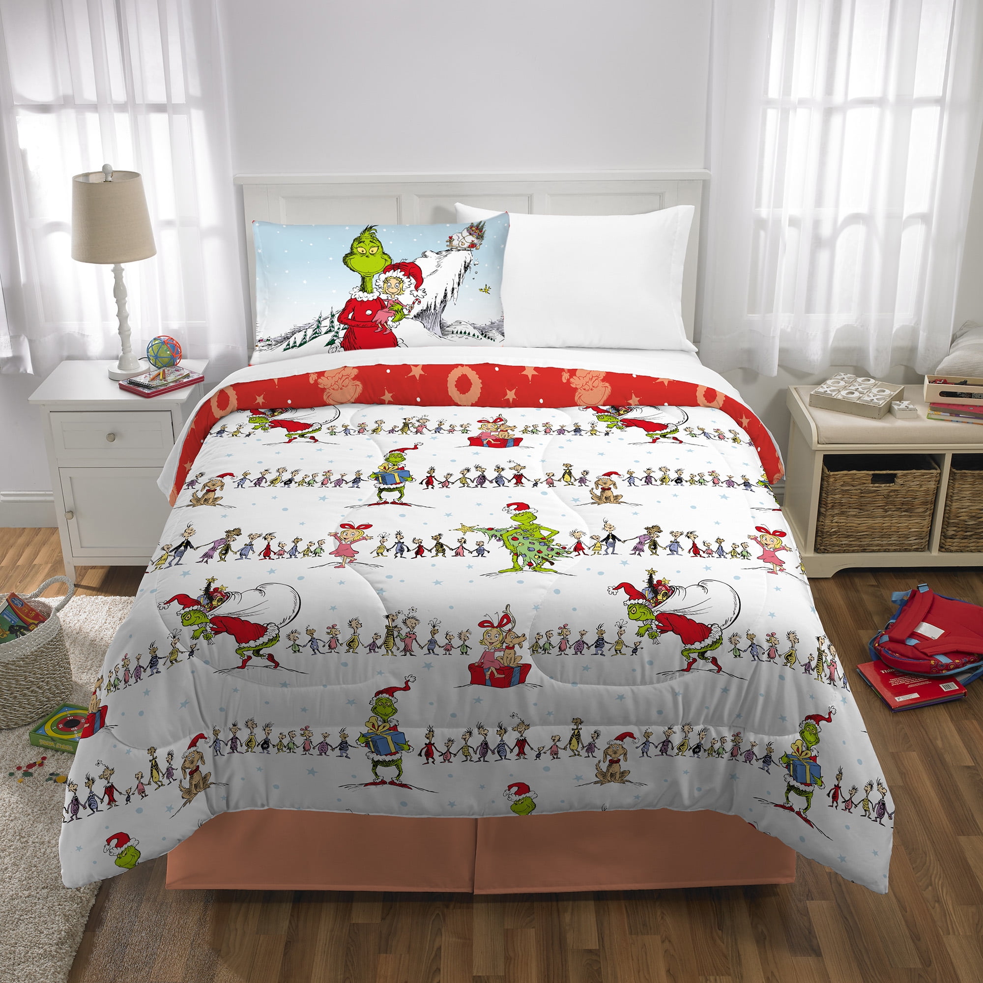 Pottery Barn Teen twin Christmas red reversible comforter quilt with store Euro sham