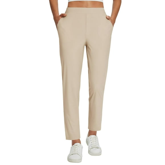 Pantalones BALEAF de golf elásticos para mujer, cintura alta, color caqui, talla M