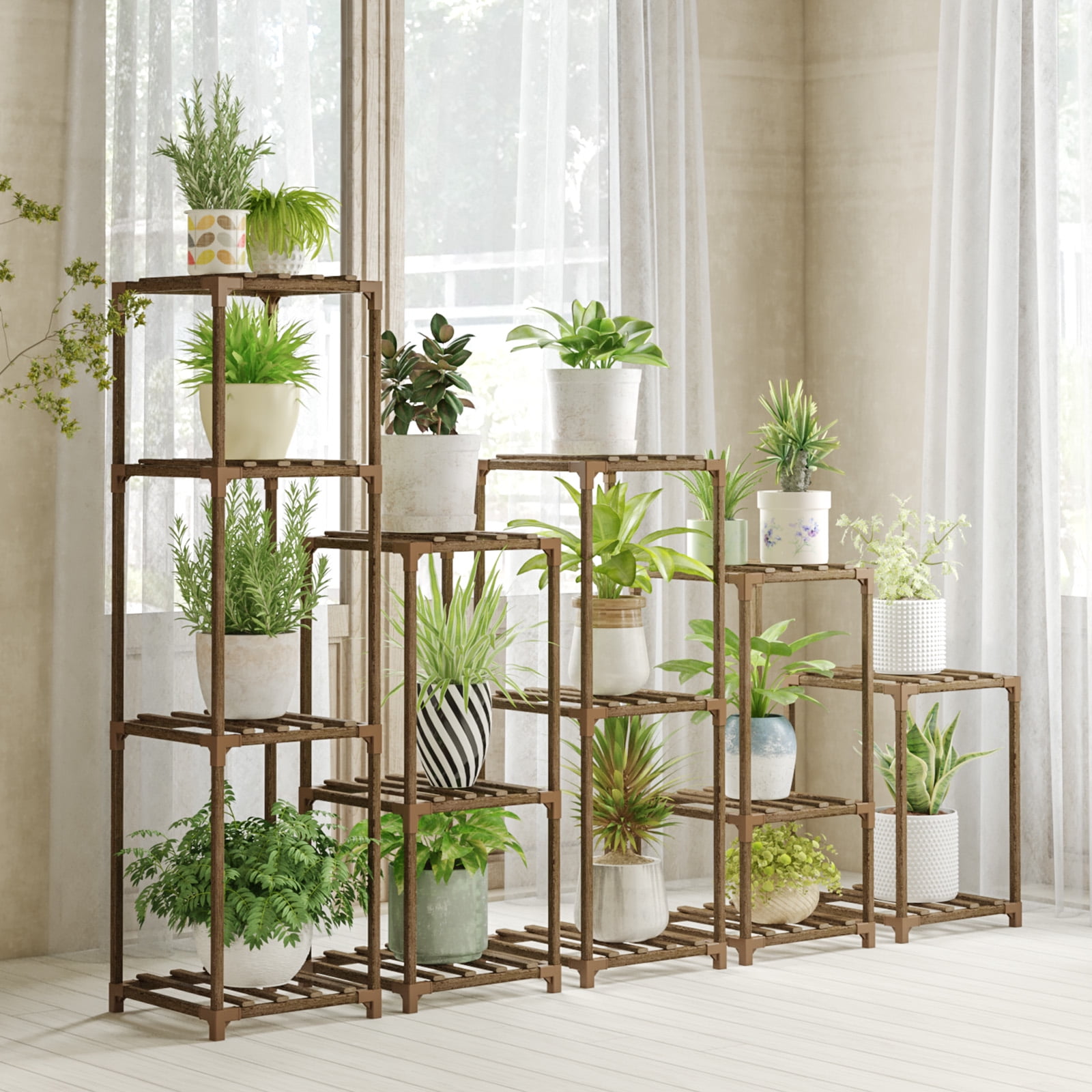 Bamworld 5 Sets of Package Plant Stand Combo Indoor Plant Shelf Wood ...