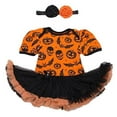 thumbnail image 5 of Stylesilove Infant Baby Girls Pumpkin Short Sleeve Cotton Romper Dress and Headband 2pcs Halloween Outfit, 5 of 13