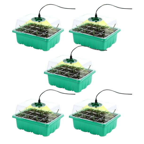 Kit de cultivo de plantas con luz LED para crecimiento | 5 bandejas para iniciar semillas con domos ajustables de humedad | Material transparente libre de BPA | Orificios de drenaje | Para